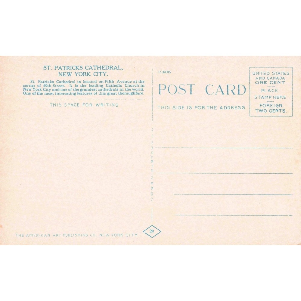 Vintage St. Patricks Cathedral New York City Linen Postcard American Art Pub - Picture 2 of 2